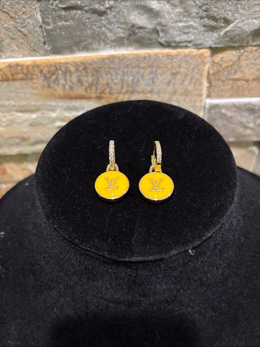 Yellow Enamel LV  Logo Drop earrings